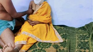 Yellow color sary in sexy Desi wife